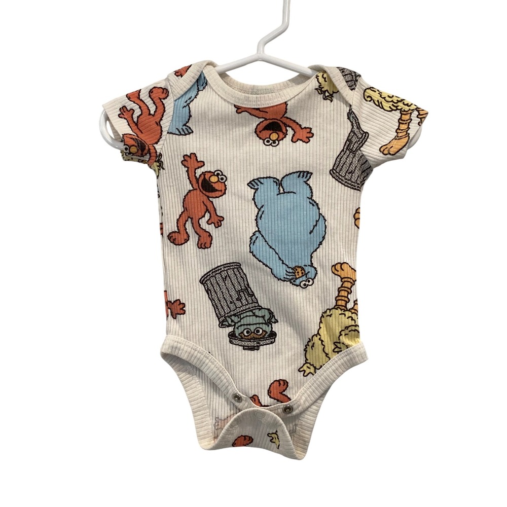 Sesame Street Baby Bodysuit Elmo Cookie Monster Big Bird Ribbed 0-3M Cream Multi